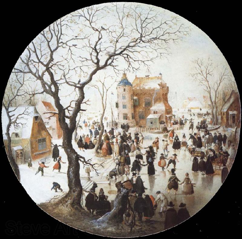 Hendrick Avercamp A Winter Scene with Skaters near a Castle Germany oil painting art